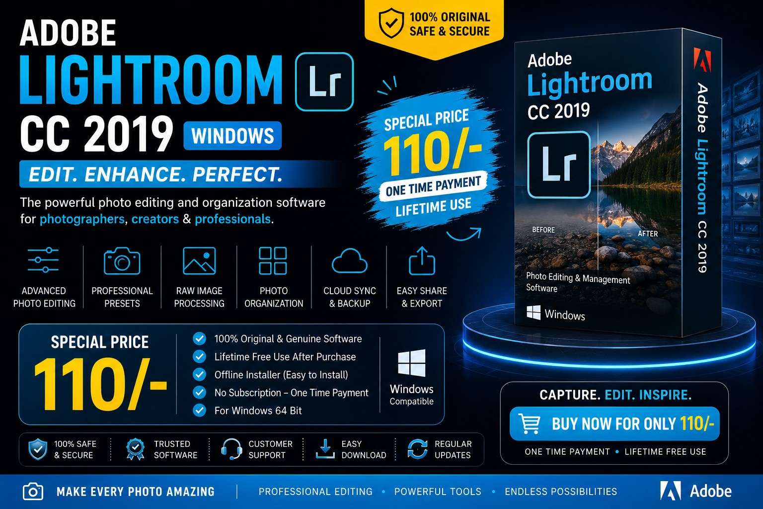 Capture. Edit. Inspire. | Adobe Lightroom CC 2019 Windows Lifetime Access for Just ₹110/- - Windows Software  template