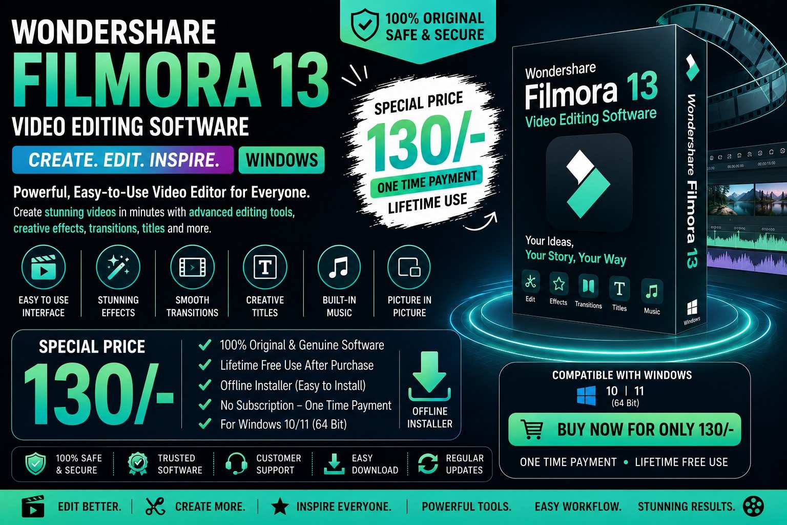 Create. Edit. Inspire. | Wondershare Filmora 13 Lifetime Access for Just ₹130/- - Windows Software  template