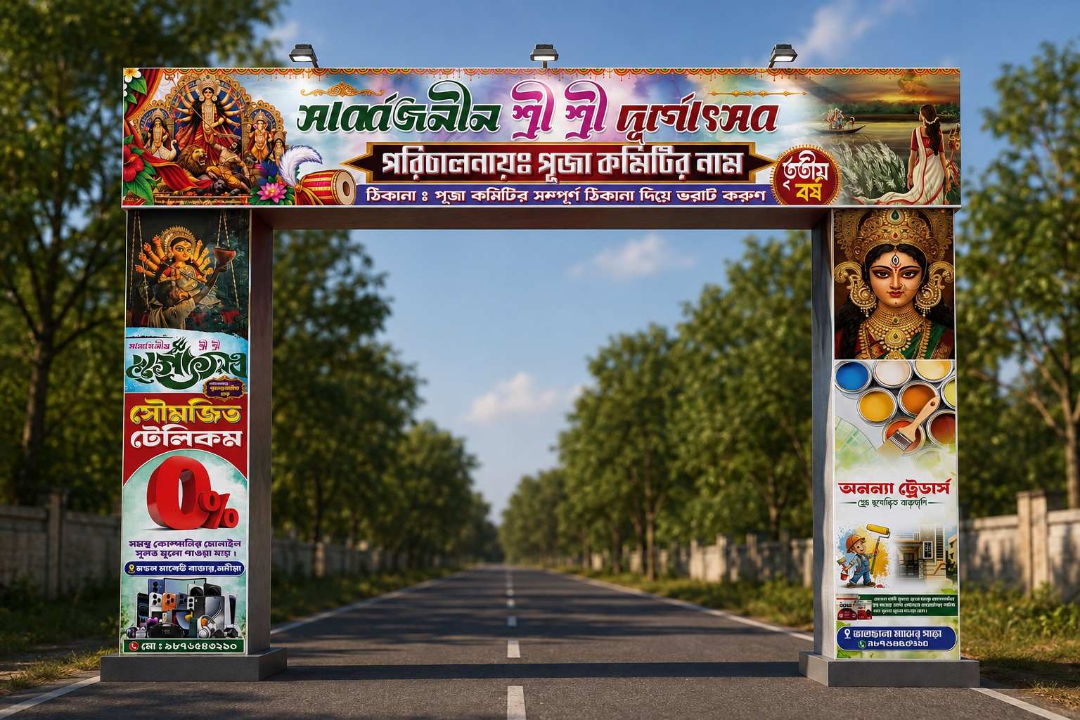 Durga Puja Gate Banner Design PSD File Bengali 2026 New Style - Graphixigo - Preview Image 2