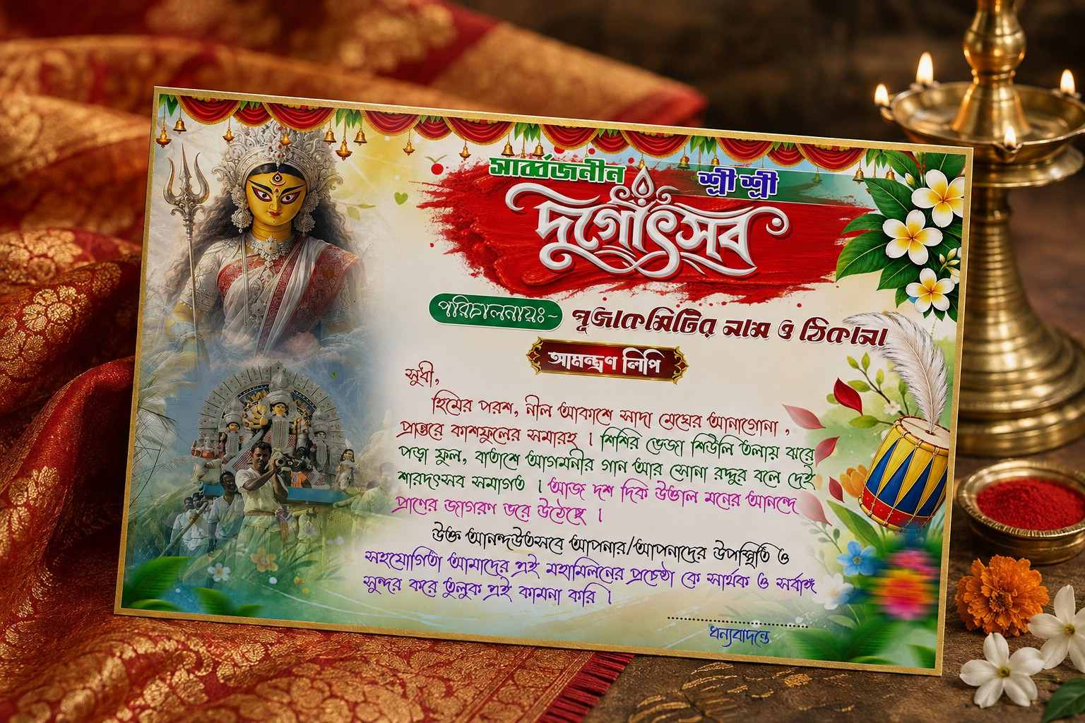 Durga Puja Invite Card PSD File 2026 Bangla New Style - Graphixigo