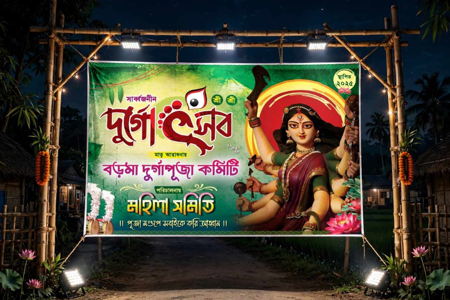Durga Puja Khuti Puja Hand Bill and Poster Design  - Banner Design template