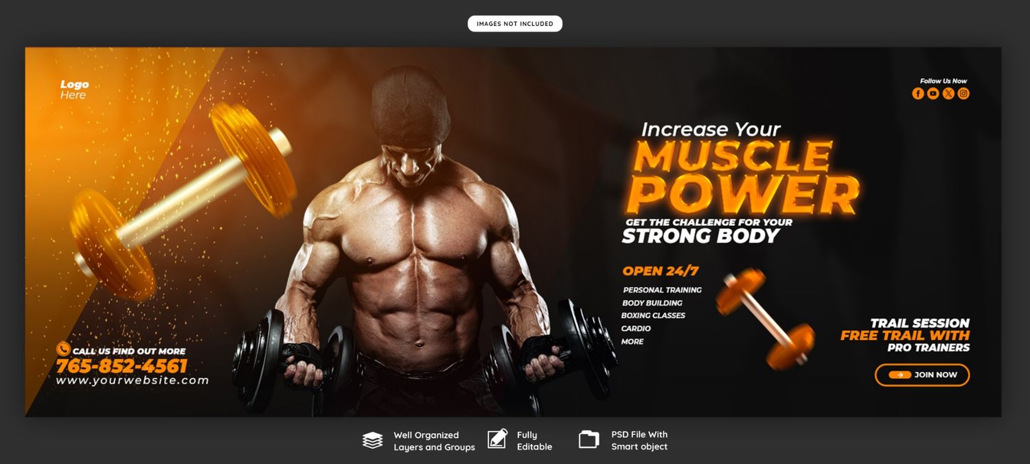 Gym Flex Banner In English High and Standered Quality Design PSD (Graphixigo) - Banner Design template