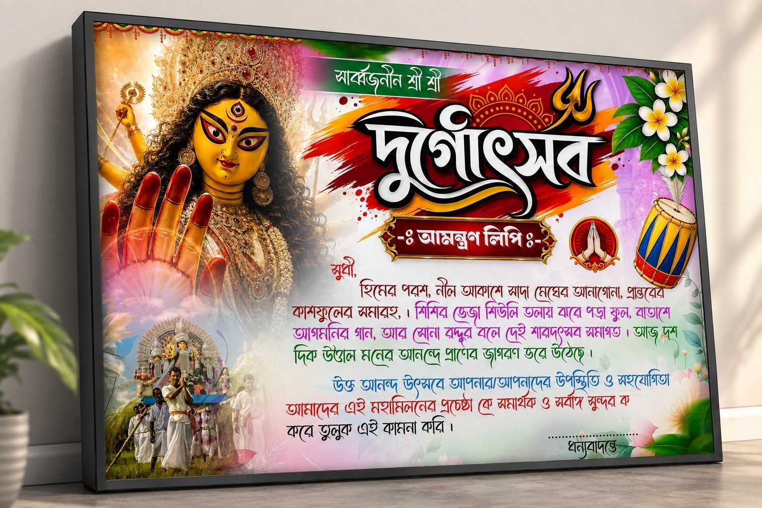 New Durga Puja Invite Card Design PSD File Bangla - Graphixigo