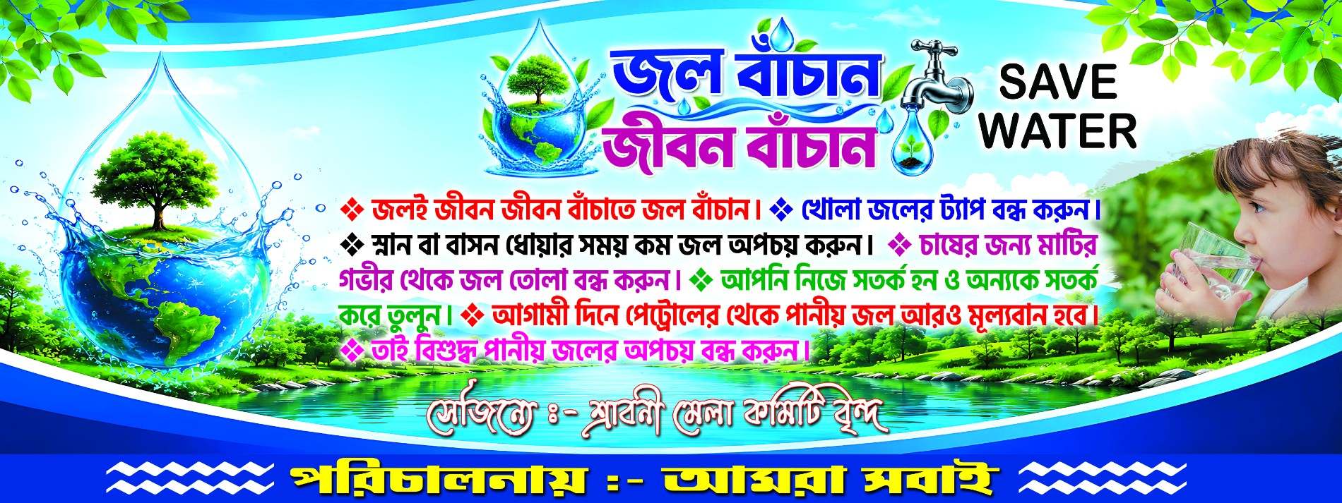 Save Water Life Save Bengali Environmental Awareness Banner Design 2026_SJDM_108 - Banner Design template