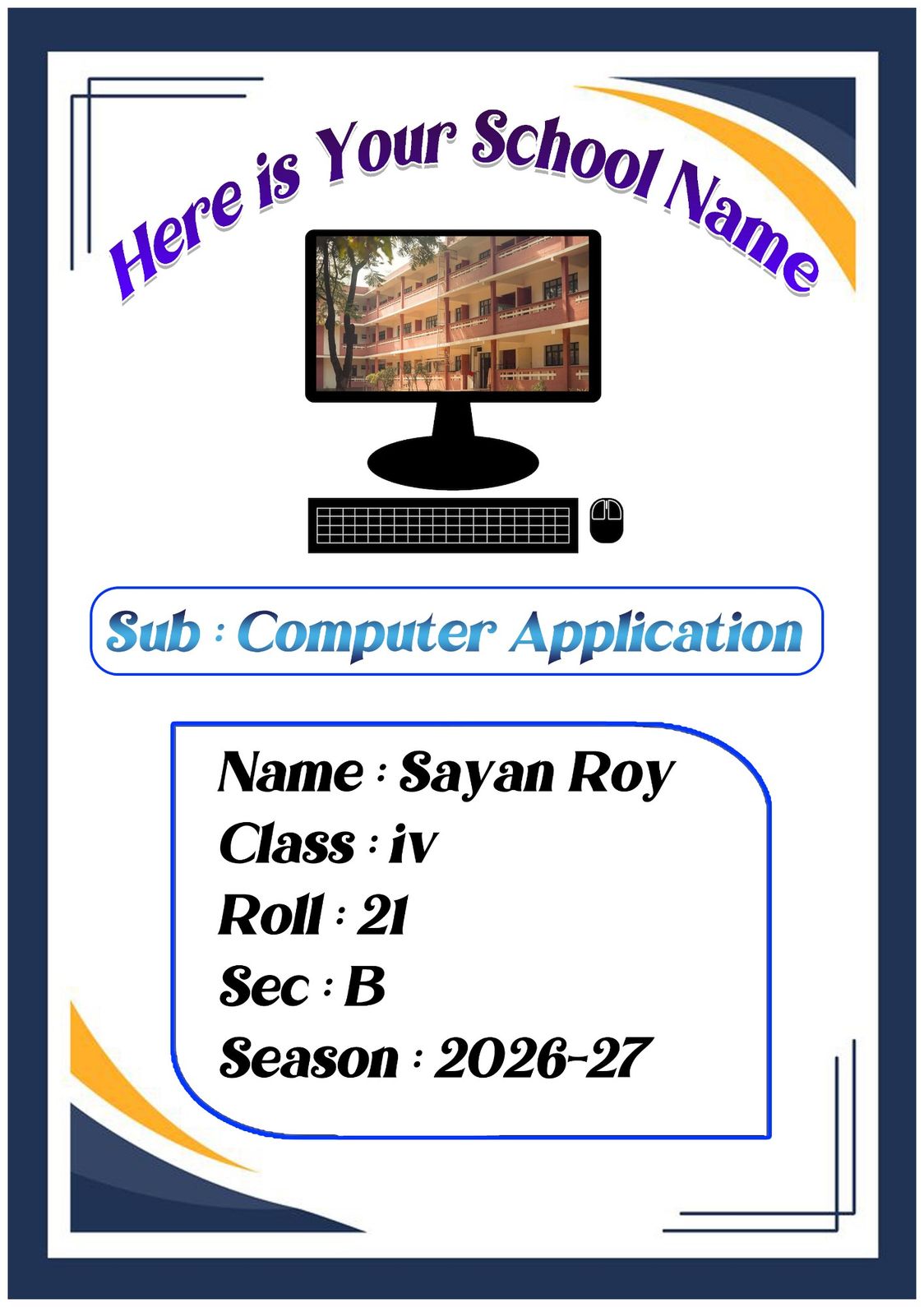 School Project Computer Subject English Font Page Design PSD For Photoshop A4 Size (Graphixigo) - School / College Project template