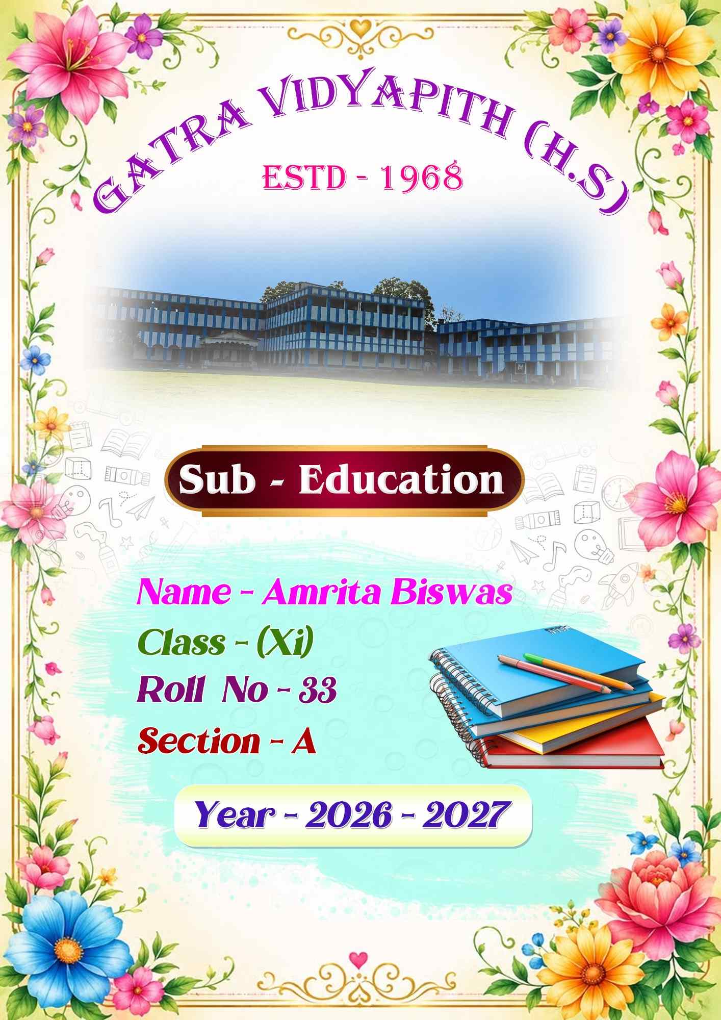 School Project Font Page Design Bangla A4 Size PSD File  - Graphixigo - School / College Project template