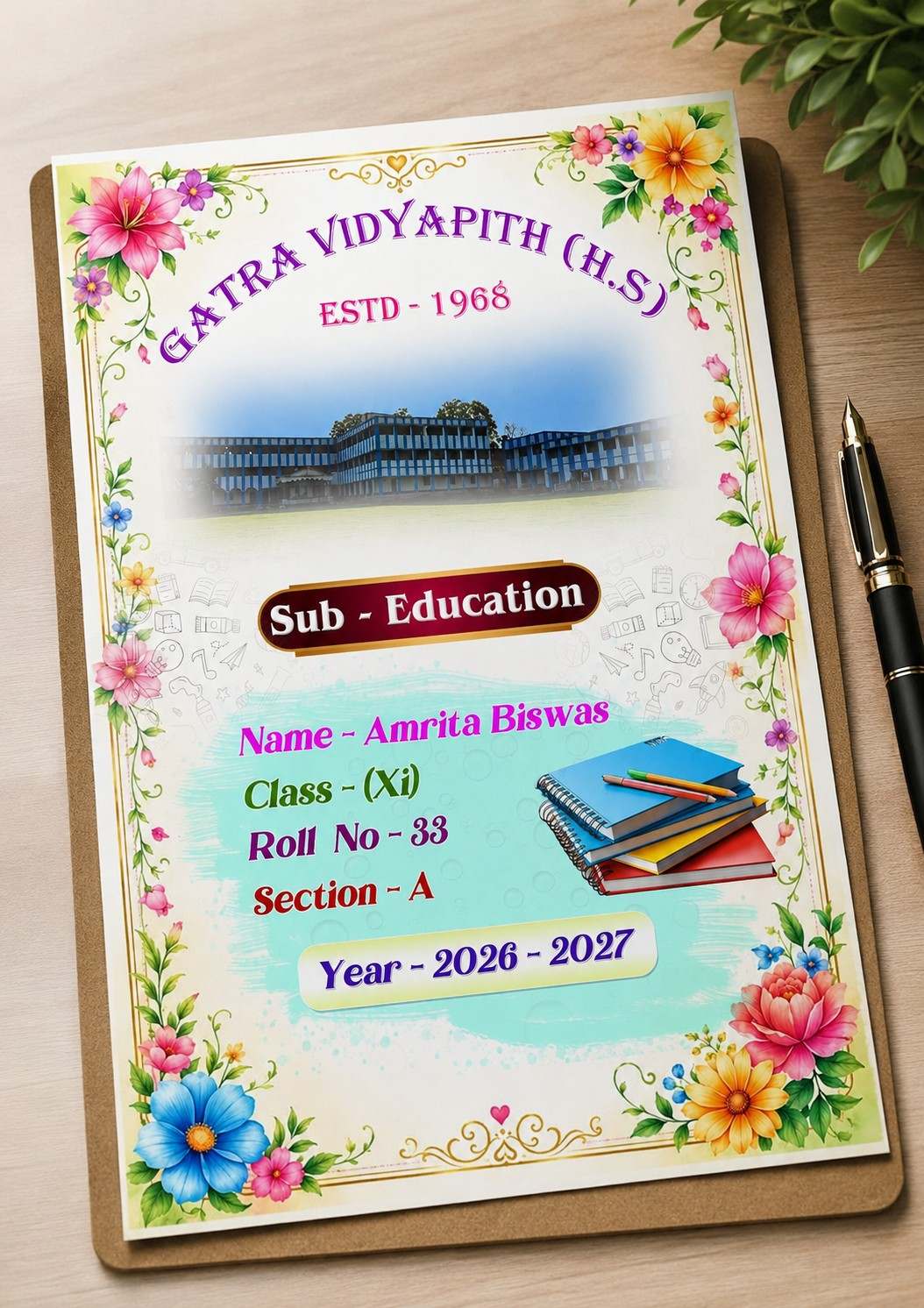 School Project Font Page Design Bangla A4 Size PSD File  - Graphixigo - Preview Image 2