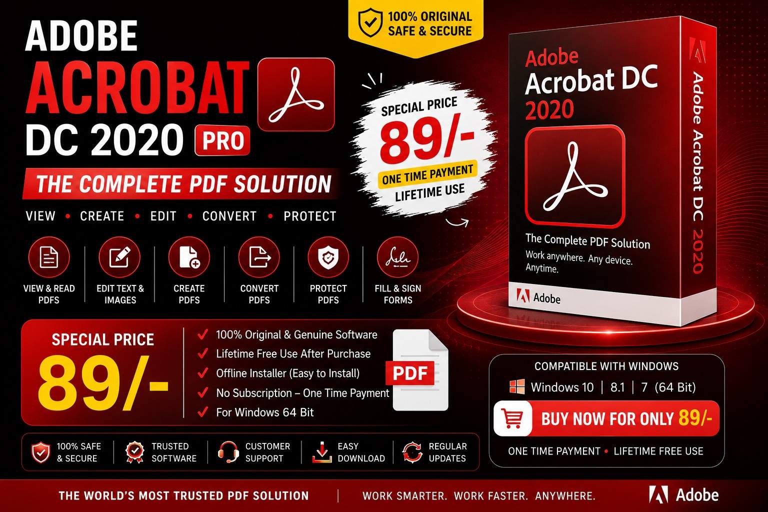 View. Edit. Protect. | Adobe Acrobat DC 2020 Pro Lifetime Access for Just ₹89/- - Windows Software  template